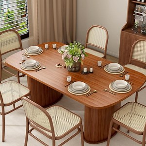 Rectangular Dining Table for 6, Akaber 63 Inch Farmhouse Kitchen Table with Rounded Edges and Solid Base, Walnut Wood Dinner Table for Dining Room - Walmart.com