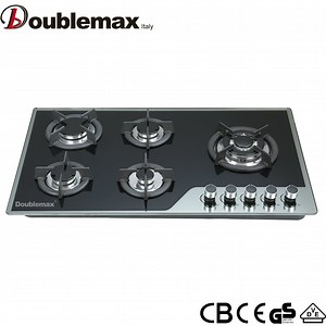 [Hot Item] 90cm 5 Burners Home Appliance Kitchen Recessed Black Tempered Glass Gas Stove