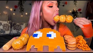 ASMR ORANGE FOOD EDIBLE PACMAN GHOST, TANGHULU ORANGE, JALAPENO CHEETOS, MACARON EATING SHOW YouTube channel: https://www.youtube.com/watch?v=K_Q5-UocHdE What is ASMR and why am I whispering? ASMR (autonomous sensory meridian response) is a relaxing, often sedative sensation that begins on the scalp and moves down the body. Also known as "brain tingles," or "brain massage" and is triggered by placid sights and sounds such as whispers, accents, crackles, eating sounds, etc to help people sleep or