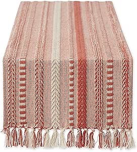 DII Farmhouse Braided Stripe Table Runner Collection, 15x108 (15x113, Fringe Included), Spice