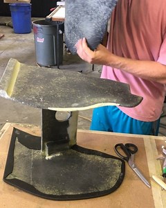 So this is how you stretch and wrap leather over your fabricated parts. This is part of a console going into a 76 F-150. @rilee_sien is a magician and is fun to design and work with. With @andrei.judy as his sidekick. Solid upholstery happening. And details, fit and finish are really getting dialed in. | Fat Fender Garage