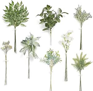 Artificial Greenery Spray Box Set(Pack of 42pcs) with 8 Kinds of Green Leaves with Flower Filler for Wedding Bouquet Table Centerpieces and Floral Arrangement (Forest Green)