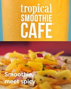 Sweet. Spicy. Oh so Tropical. This chicken pineapple jerk snack brings the island to your lunch break. 🌴🔥 | Tropical Smoothie Cafe