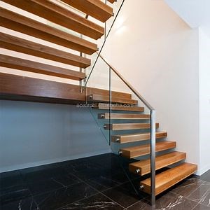 [Hot Item] Customize Factory Steel Stringer Timber Steps Glass Railing Floating Staircase