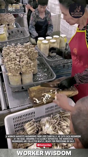 the process of harvesting and packaging king oyster mushroom in a cultivation facility #workerwisdom