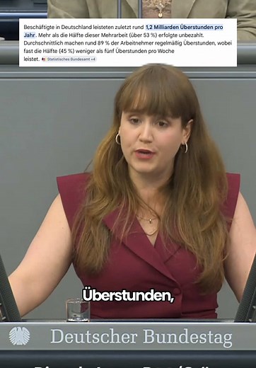 Die Deutschen machen jedes Jahr 1,2 Milliarden Überstunden, mehr als die Hälfte davon unbezahlt. Und @carsten_linnemann findet, dass es in Deutschland keine Leistungsbereitschaft mehr gäbe. 😬 Zwei Drittel aller Pflegekräfte machen regelmäßig Überstunden und allein die Bundespolizisten haben im Jahr 2025 2,8 Millionen Überstunden angesammelt. Und @merzcdu meint, dass wir zu bequem geworden sind. 🤔 Und natürlich erklärt er uns auch noch, dass wir uns diesen Sozialstaat einfach nicht mehr leisten