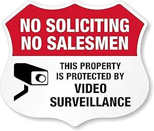SmartSign No Soliciting Sticker for Door/Windows, Pack of 5, Property Protected by Video Surveillance | 3M Reflective Labels, Peef-off Decals, 2.75"x3.25", Made in USA