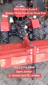 Traktor Mini Roda 4 18HP Electric starter / MINI FOUR WHEEL TRACTOR CM18HP – Traktor mini roda empat dengan tenaga mesin diesel 18HP. Harga Rp. 44.000.000,- ( electric starter rotary 100CM singkal mata tunggal ) Spesifikasi Mesin Dimensi (cm) : 302 x 104 x 120 Model mesin ZS1105NL ( Lampu Radiator ) Tipe Single Silinder, Horisontal, 4 stroke Mesin Dilengkapi Lampu Pendingin Radiator Bore x Stroke (mm) : 100 x 115 Kecepatan putar : 2200 rpm Tenaga keluaran maks (kW / HP) : 13,2 / 18 Sistem pembak