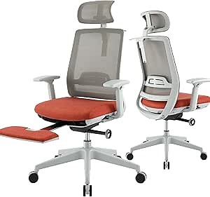 SMUG Office Reclining High Back Desk, Tilt and Lock,Large Ergonomic Home Mesh Computer Swivel Task Chair with Adjustable Lumbar Support and Headrest,Retractable Footrest,Hanger and 3D Armrests, Orange