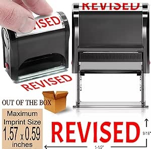 Revised-Self Inking-Rubber-Stamps Personalized Office Stamps Revised Custom Stamps for Office Supplies,Red Revised Message Stamps