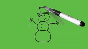 Sketch Snowman with Grey Cap in Grey and White Colour with Black Outline on Abstract Green Background Stock Footage - Video of animation, doodle: 225097894