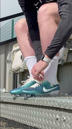 Lacing up the Nike Tiempo Legend x Emerald 🔥 #nike #nikefootball #football #footballshorts