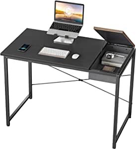 Cubiker Writing Computer Desk 39" Home Office Study Laptop Table, Modern Simple Style Desk with Drawer, Black Rustic