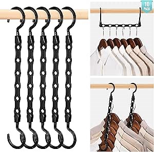 HOUSE DAY Closet Organizers and Storage, 10 Pack Magic Space Saving Hangers Clothes Hanger with 6 Holes Closet Storage for Heavy Clothes, Home & College Dorm Room Essentials for Girls Guys - Black