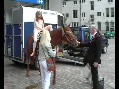 Lady Godiva rides horse to Downing Street to publicise Museum
