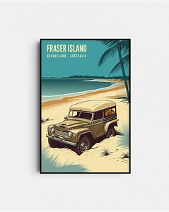 Fraser Island Retro Travel Poster - Queensland Beach Art - Toyota Landcruiser Beach Print 4x4 Digital Download - Etsy
