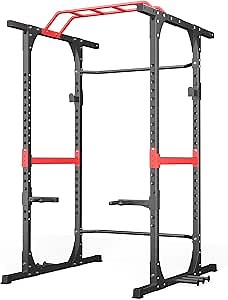 Power Cage, 1200lbs Capacity Multi-Functional Weight Squat Rack，Power Rack with J-Hooks, Dip Handles, and More Attachment for Garage & Home Gym