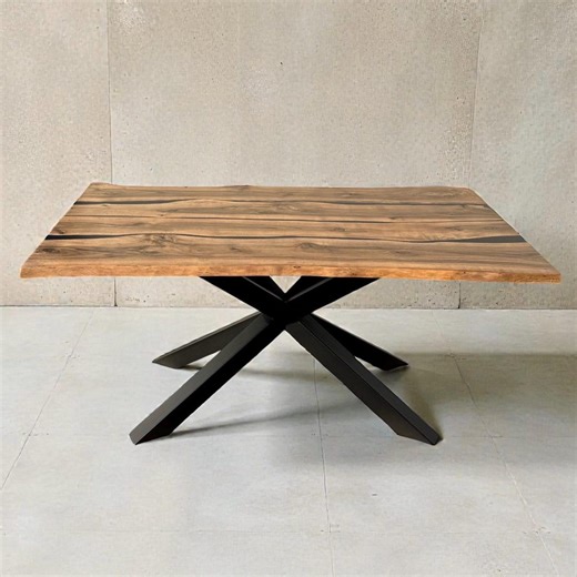 Handmade Solid Walnut Table With Natural Edge, Black Resin & Steel Spider Legs - Rustic, Loft, Industrial - Etsy UK
