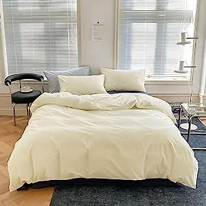 Luxlovery Ivory White Comforter Set King Cream White Bedding Comforter Set Solid Beige White Minimalist Bedding Set Cotton Soft Breathable Blanket Quilts Modern Off White Comforter Set for King Bed