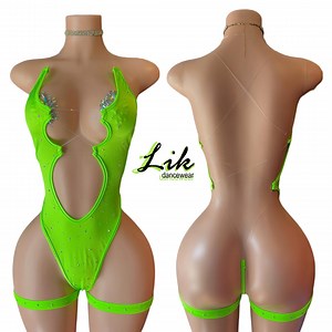 Exotic Dancewear, Stripper One Piece: Solid Neon Green Morrigan Clear String - Etsy