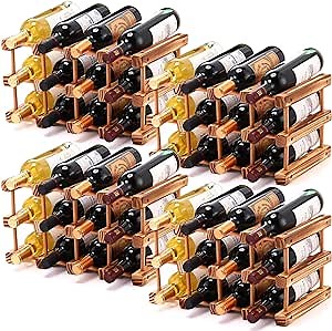 Kigley 4 Packs 48 Bottles Wine Racks Wood Stackable Modular Wine Holder Freestanding Modular Wine Bottle Storage Display Shelf Wood Wine Bottle Holder for Kitchen Bar Pantry Cellar (Brown)