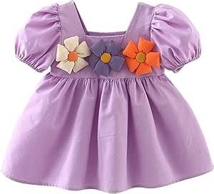 Amazon.com: Vestidos de niña de 3 años, recién nacidos, bebés, niñas, unicolor, primavera y verano, estampado de flores, manga corta (morado, 12-18 meses) : Ropa, Zapatos y Joyería