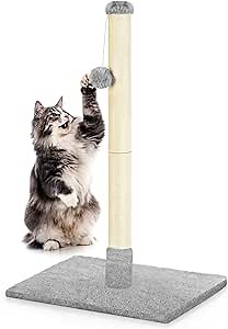 Cat Post Scratcher for Large Cats 32 Inch Tall Cat Scratching Post for Indoor Kittens Cute Vertical Cat Scratch Pole with Sisal Rope Pole and Hanging Ball, Light Grey