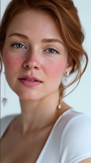 Stunning Redhead with Blue Eyes in Minimal Makeup Natural Beauty Close Up