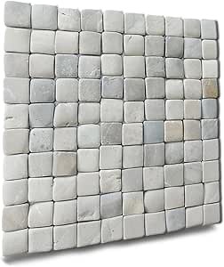 Molar 3 Grey Pebble Mosaic, Tumbled Stone Backsplash Tiles for Kitchen Walls, Shower and Bathroom Walls, and Outdoor Areas (12" X 12")