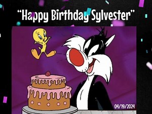 🎈🎉”Happy Birthday Sylvester” 🎉🎈 Born April 19, 1966 Sylvester James Pussycat, Sr. is a tuxedo cat who appears in the Looney Tunes and Merrie Melodies series of cartoons. He often chases Tweety, Speedy Gonzales, or Hippety Hopper. When depicted with an owner, he is mainly with Granny, but very early on he would be with Porky Pig. Sylvester, in main roles and cameos, has appeared in 103 Warner Bros. shorts between 1945 and 1966, making him the fourth most frequent character, after Bugs Bunny, 