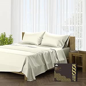 Mayfair Linen 100% Egyptian Cotton Twin Size Sheets - 1000 Thread Count Egyptian Cotton Twin Bed Sheets Set, 3 PC (Ivory) 16" Deep Pocket, Soft Cooling Sateen Weave Ultra Luxury Hotel Bedding Set