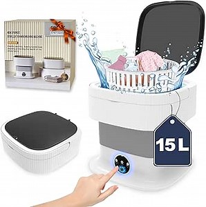 Collapsible Mini Washing Machine,15L Portable Washer with Foldable Design, Small Folding Washing Machine wfor Travel,Apartment（Grey)