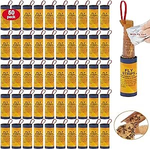 Amazon.com : 50 Pack Stable Fly Strips Indoor Outdoor Sticky Hanging Paper Tape, Ranch Indoor Fly Traps for Home, Fly Ribbon Hanging, Fly Traps Outdoor : Patio, Lawn & Garden