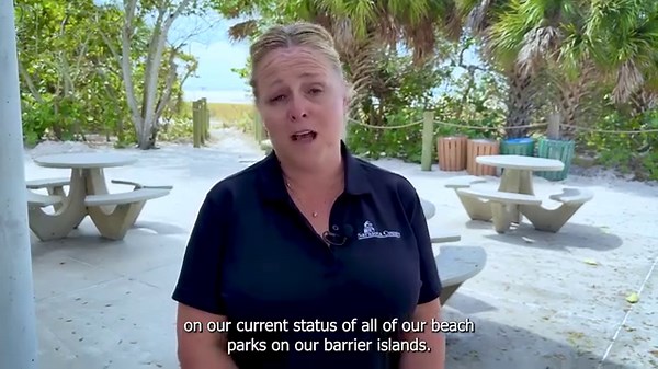 Sarasota County Parks, Recreation and Natural Resources Director Nicole Rissler provides an update on the status of beach parks on Sarasota County's barrier islands. All beach parks, including Siesta Beach, remain closed until further notice as efforts continue to restore access for residents and utilities to the area. While some parks may appear ready for use, others still require significant work. Residents are asked to be patient as recovery efforts progress. For a full list of open parks and