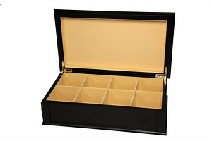 [Hot Item] Luxary Black Solid Wooden Tea Bags Compartment Box, Tea Storage Box