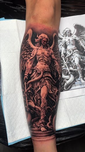 St. Raphael Tattoo Design on a Leg
