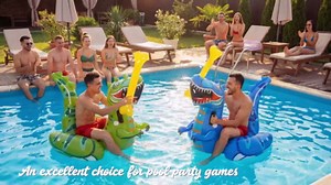 Arrowbash 4 Pcs Inflatable Dinosaur Pool Float Game Set for Kids Teens Adults, 2 Player Ride-on Dino Duel Pool Floats with Battle Sticks, Summer Party Lake Beach Water Game Fun