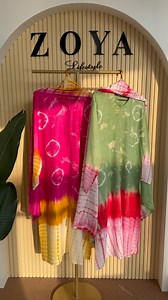 39K views · 158 reactions | Boutique stitched 2pc kamiz set Price: 950 tk Material: Kashmiri Cotton with hand tie dyed all over. Neck work with pearl button. Soft cotton tie dyed orna. Size: Body 38,42,46 inches. Length 43 inches. Sleeves 19 inches. | ZOYA Lifestyle | Facebook