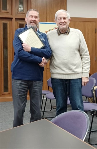 City Commission Honors Bob Hile For Service To Sturgis 12/12/2024 stiles (left to right) Robert Hile and Sturgis Vice Mayor Rick Bir (photo courtesy of Mike Stiles/Swick Broadcasting) | WBET Sturgis | Facebook