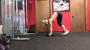Single leg - DB burpees! You can add intensity by staying on 1 foot the entire time. This is a great way to begin learning how to do that! #burpees #singleleg #totalbody #athleanxx | Athlean-XX for Women