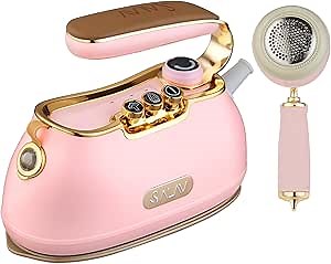 SALAV Retro Handheld Garment Steamer + Iron, Ceramic Steam Plate, 1000 watts of Steam, Removes Wrinkles on Clothes (Rose, Steamer and Iron + Fabric Shaver and Lint Roller)