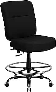Flash Furniture HERCULES Series Big & Tall 400 lb. Rated Black Fabric Ergonomic Drafting Chair with Rectangular Back
