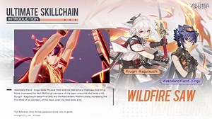 2.4K views · 189 reactions | ⚔ Ultimate Skillchain Introduction // Wildfire Saw Modifiers: Wasteland Fiend - Kingu & Ryugiri - Kagutsuchi "Flame!!!" "Burst!" #AetherGazer #Yostar #Kingu #Kagutsuchi | Aether Gazer | Facebook