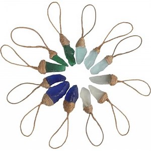 12PCS Handmade Sea Glass Block Ornament Pendant - Sea Glass Crafts Coastal Decorative, Beach Themed SeaGlass Ornament Sets for Christmas Tree, Centerpiece, Home Decor Beach Weddings and More