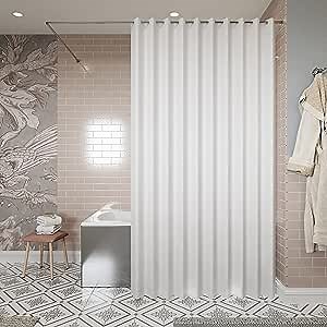 Croydex White Textile Hook n Hang, Hookless Shower Curtain 70in x 70in, White