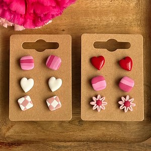 Pink Stud Earring Set Handmade Polymer Clay Heart Flower Gift Earrings - Etsy Canada