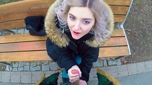 Cutie Eva Elfie gives a blowjob in the park