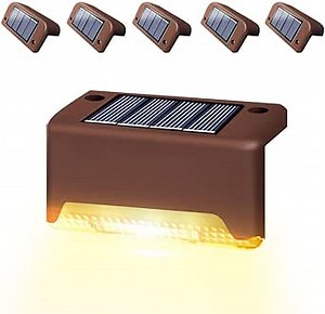 6 Pack Solar Stair Lights LED Solar Step Lights Outdoor for Railing Deck Patio Yard Post and Driveway Warm White, Blown