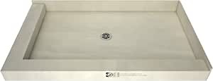 Tile Redi 3772CDL-PVC Shower Pan with Center Drain- Double Curb Shower Base, 2" PVC Drain, and Plate Included, 72" Width x 37" Depth