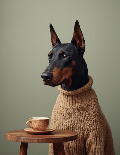 Doberman in Sweater Art Print | Boho Coffee Nook Decor - Etsy
